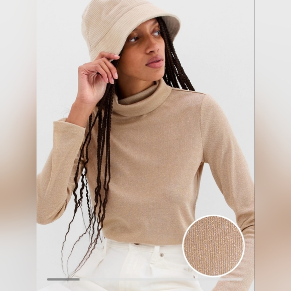 Gap rib metallic turtleneck size medium champagne beige perfect for the holidays - Picture 1 of 3